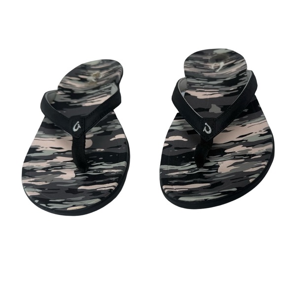 Olukai Ohana Black Pink Camo Flip Flops Thong Sandals 7 Womens Comfort Beach GUC - Picture 3 of 7